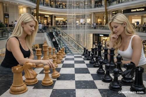 Giant teak chess set photo