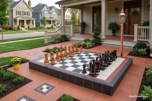 Giant teak chess set photo