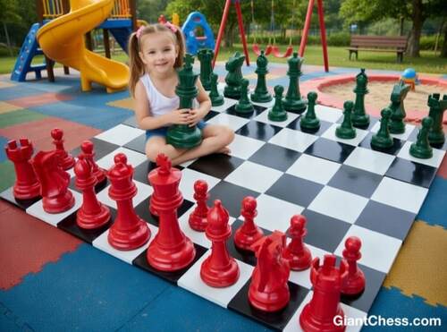 Giant teak chess set photo