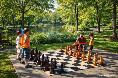 Giant teak chess set photo