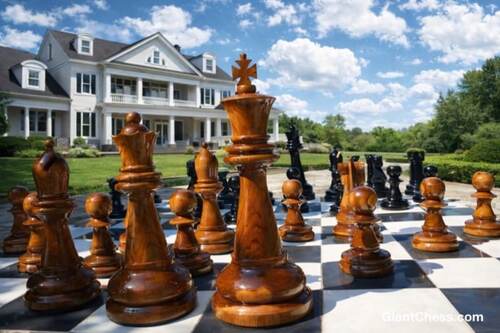 Giant teak chess set photo