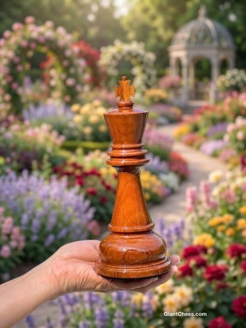 Giant teak chess set photo